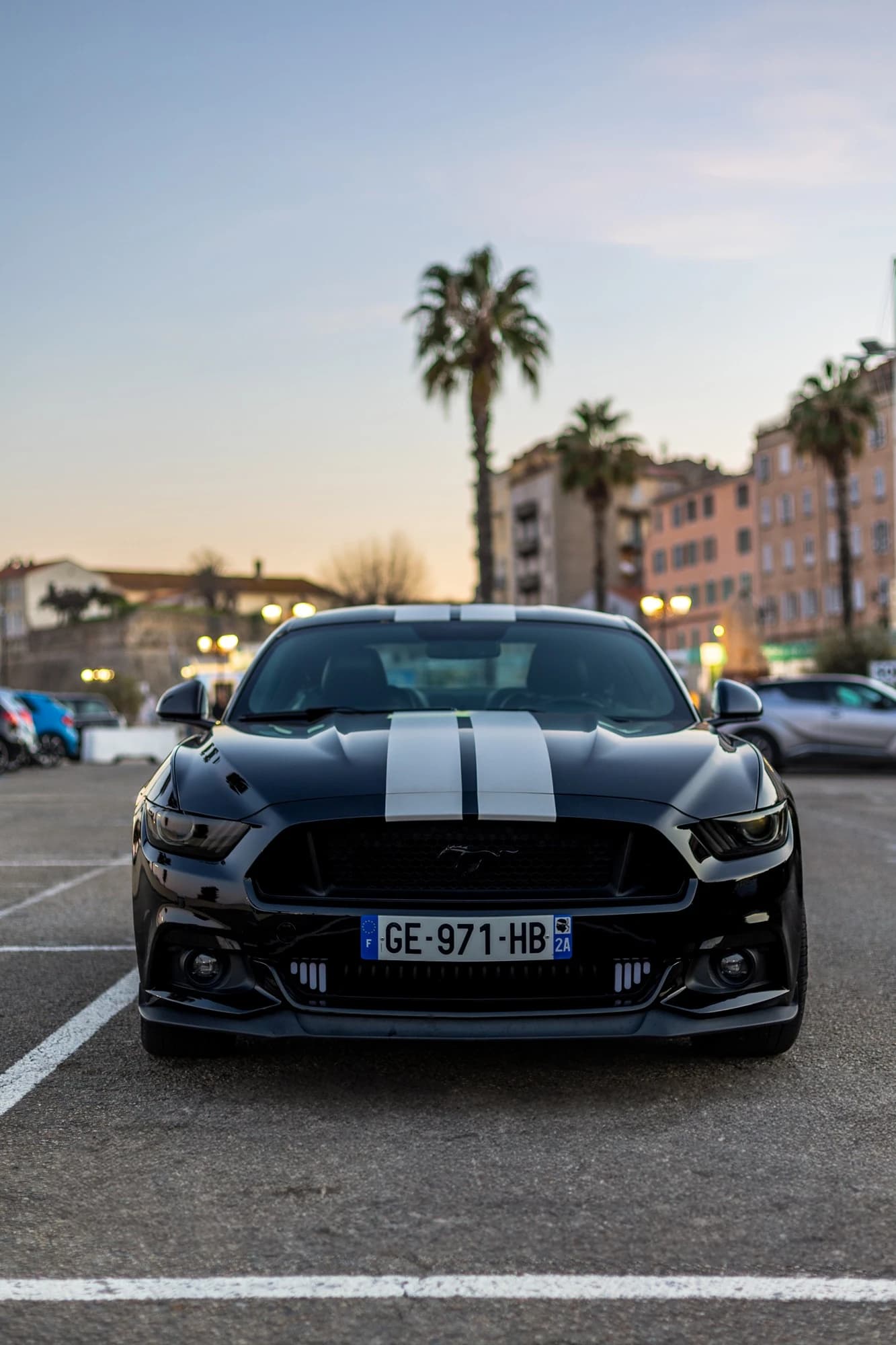 Prise de vue de l'intérieur cuir d'une Ford Mustang classique, valorisation du design vintage et des matériaux.