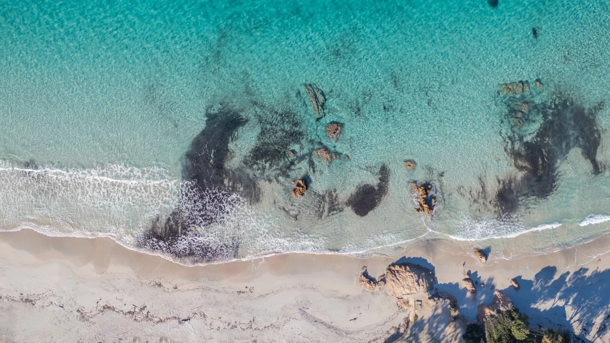 Plage d'Argent (Mare e Sole) sous la lumière de midi, capture des eaux cristallines de la Corse.
